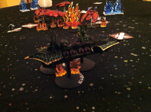 E.S.Blofeld and squadron exchange fire with the Kharadorn.